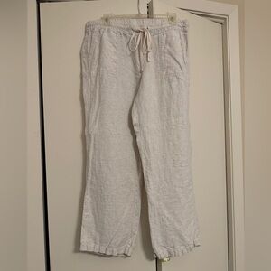 Cool light khaki washable linen wide-leg pants